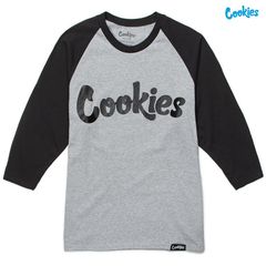 COOKIES ORIGINAL LOGO RAGLAN SLEEVE SHIRTS【GRAY×BLACK】 (L・XL)(クッキーズ アパレル 服 通販 メンズ 大きいサイズ ラグラン 五分袖 七分袖 ロゴ)