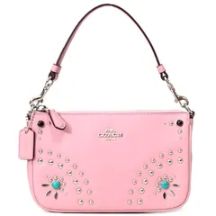 コーチ マルチポーチ COACH グラブタン レザー ターコイズ スタッズ ウェスタン リベット ノリータ リストレット マルチ ポーチ ミニ ハンド バッグ ピンク 56524a