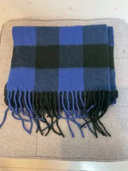 UNIQLO カシミヤ100% マフラー チェック柄 ブルー×ブラック ユニクロ 高級素材