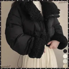 ボアブルゾン リバーシブル中綿ジャケット クロップド エコダウンジャケット ショート丈中綿コートレディース ふわふわ ボアアウター暖かい 韓国風 防寒冬服ゆったり 折り襟 両面着用可 立ち襟冬服防風保温 厚手暖かいブルゾン