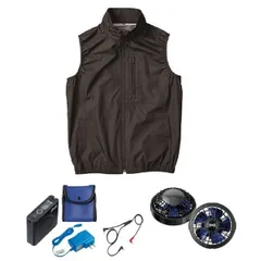 KU92140 空調服 R ポリエステル製 遮熱 タチエリ ベスト FAN2400SPBB・RD9261・LISUPER1セット ブラック 3L