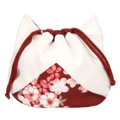 和柄 浴衣バッグ レディース 和装 七五三 着物 卒業式 巾着 成人式 袴 小 和風 巾着ポーチ 小物 猫型 12カラー1点 バッグ 浴衣 (C 巾着袋 赤系) OTAKUMARKET