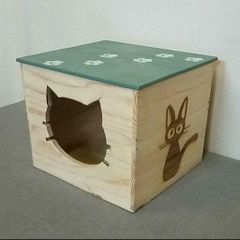 49《キャットハウス》りんご箱 保護猫 ネコ 犬 小屋 ケージ ハウス 木
