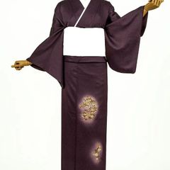 訪問着（お仕立て上がり）袷　対応身長160cm前後　濃紫　刺繍　桐笹文　103-L-kaw0225
