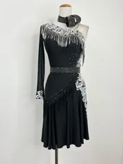 《新品》社交ダンス　豪華　ラテンドレス　ブラック　ベルト・バングル・チョーカー付き　衣装