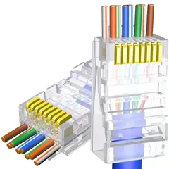 新品 貫通式 RJ45 LAN コネクﾀ 100個入 CAT6 CAT5E CAT5 LANケーブル用 貫通型 LANコネクタ 配線簡単 爪折れにくい 8P8C 1000Mbps 単線ヨリ線対応 金めっき (100個)