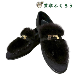エルメス　Hermes ミンクファー スエード  モカシン パリ コンスタンス ローファー スエード 黒　サイズ351/2　22.5㎝