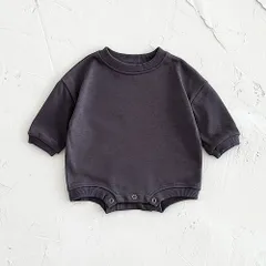 ☆ ダークグレー ☆ 90cm(12-18M) ☆ ロンパース ベビー ロンパース 長袖 ボディスーツ ショートオール ボディオール ベビー服 かぶり 無地 赤ちゃん 服 男の子 女の子 秋冬 春秋 おしゃれ かわいい オシャレ 可愛い 春 秋 冬