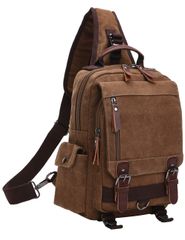 Size:L_Color:L-ブラウン [Mygreen] ボディバッグ ワンショルダーバッグ 斜めがけバッグ A4収納 13インチPC対応 帆布 通勤 旅行 メンズ (L/ブラウン)