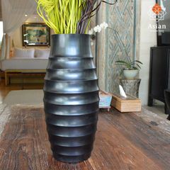 チーク フラワーベース （ブラック40cmC） 木製 シンプル 北欧 枝物 花器 花瓶 大きい 大型 おしゃれ 黒 モダン アジアン 雑貨 バリ 造花 置物 和室