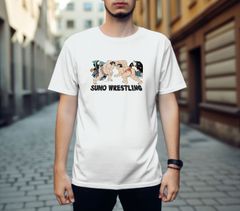 和柄 浮世絵 大相撲 Tシャツ ホワイト 白 メンズ 5.6oz （S,M,L）