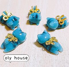 ぐで猫シリーズ　黒虎猫リボン　５匹セット　デコパーツ　レジン　パーツ