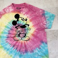 ディズニー Disney ミッキーマウス キャラクター イラスト プリント Tシャツ 2Xサイズ タイダイ 古着 【UR-0501】