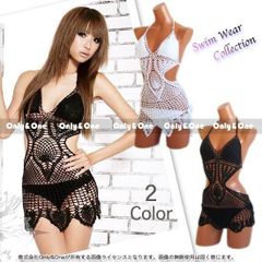 水着 レディース カギ編み モノキニ ワンピース水着2点セット スカート(smo)