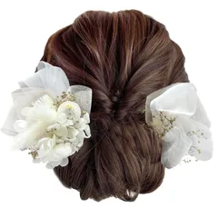 『在庫処分』 袴 振袖 着物 ホワイト ドライフラワー ブルー カスミ草 イエロー 入学式 ピンク 卒業式 レッド シルバーデイジー 成人式 リボン玉飾り 浴衣 ヘアアレンジ 髪飾り A00808