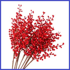 ウェディング 冬 ホームデコレーション クリスマスツリー装飾 お正月 赤い実 赤い実 ヒイラギ ベリー枝 人工造花 新年お祝い クリスマスベリー 部屋 10本セット 玄関 造花 店舗飾り レッドベリー