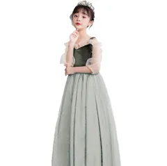160_グレー [VIISEN] 女の子 子供 ドレス ピアノ発表会 ロングドレス キッズ 子ども ドレス フォーマル ワンピース 肩あき ジュニア ドレス 上品 エレガント お姫様 結婚式 演奏会 110-170CM(グレー 160)