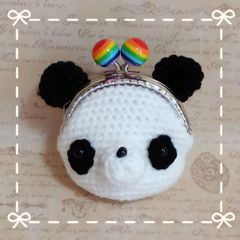 ハンドメイド】がま口財布ポーチ パンダちゃん あみぐるみ かぎ針編み