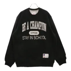 SUPREME (シュプリーム) 18SS Champion Stay In School Crew Neck Sweatshirt メタリックロゴプリントクルーネックスウェットトレーナー ブラック
