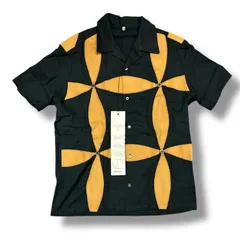 参考上代37400円 未使用品 KHOKI 23SS BUTTON FLOWER SHIRT ボタンフラワーシャツ オープンカラー コッキ 23SS-b-06-PI ブラック 2  84928A3