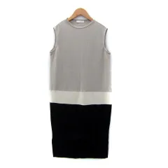 センスオブプレイス バイ アーバンリサーチ Sense of Place by Urban Research ワンピース ミモレ丈 リブ ノースリーブ ラウンドネック 無地 切替 スリット F グレージュ 黒 /SY46