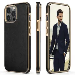 LOHASIC iPhone 14 Pro用ケース ビジネス ラグジュアリー クラシック PUレザー エレガント ハイエンド デザイナー レディース カバー ソフト ノンスリップ グリップ メンズ スマホケース iPhone 14 Pro(202 [ブラック]のサムネイル