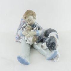 美品 LLADRO リヤドロ 1535「みんなおねんね」 フィギュリン 置物 陶器人形 犬 男の子 西洋 SY8712G 