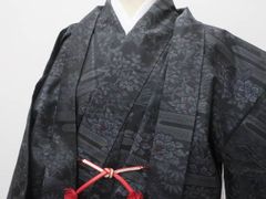 【一輝堂】リサイクル着物 大島紬 アンサンブル 霞 花文 正絹 身丈約156cm 裄丈約64cm 25z07-3832