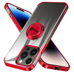 iPhone 14 Pro Max 用 ケース リング クリア iphone14プロ マックス カバー スマホケース 透明 TPU 耐衝撃 赤 メッキ加工 スタンド機能 ストラップホール アイフォン14 pro max ケース レッド