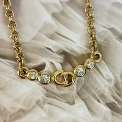 【極美品】クリスチャンディオール ネックレス CDロゴ GPメッキ ラインストーン アクセサリー ヴィンテージ   ゴールド【中古】レディース Dior Vintage Necklace Choker Gold  Accessories 22181