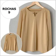 A0307【美品♪】ROCHAS スキッパーブラウス　ライトキャメル M 長袖　ブラウス B141のサムネイル
