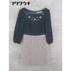 ◇ ef-de エフデ バックジップ ビジュー 切替 長袖 膝丈 ワンピース サイズ7 ネイビー マルチ レディース 【中古】 【1002798446540】のサムネイル