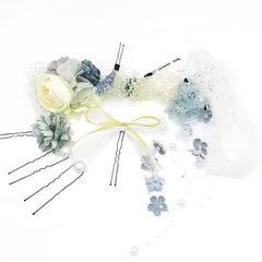 【新品】 レディス 髪飾り 紐アレンジ ロープアレンジ ドライフラワー 造花 髪飾り 花飾り ドライフラワー セット 成人式 卒業式 結婚式 袴 和装 浴衣 髪飾り (ブルー) 0