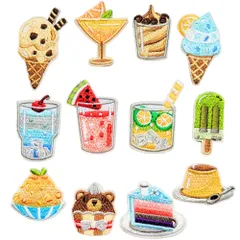 WATASHINO ワッペン 女の子 アイロンワッペン シール両用 アップリケ 刺繍 入園 入学準備 (カフェスイーツ 12枚セット) [カフェスイーツ 12枚セット]