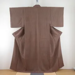 小紋 正絹 茶色ｘ赤色 網模様 カジュアル 広衿 仕立て上がり 身丈158cm