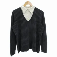 ローレンラルフローレン LAUREN RALPH LAUREN ニット セーター 長袖 ドッキングシャツ レイヤード ストライプ シルク カシミア混 2X グレー /SS 1104 ■GY09のサムネイル