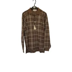 Z1526【未使用】レノマ renoma 長袖ポロシャツ 刺繍ロゴ カーキ×ブラウン 綿100% M トップス