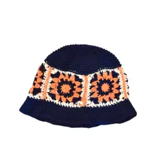 ネイビーオレンジハナニットハット