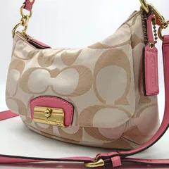COACH コーチ 2wayハンドバッグ ショルダーバッグ クリスティン ジャガード シグネチャー ベージュ ピンク レザー