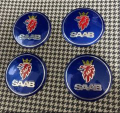 SAAB ホイールセンターアルミ3Dステッカー４セット