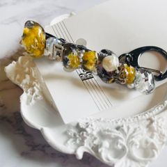音符　ミモザ　キークリップ　キーホルダー　イエロー　パール　クリア　鍵