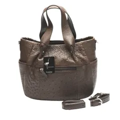 オーストリッチ JNH-2750A フルポイント 2way TOPファスナー ショルダー付き ハンドバッグ ostrich ダークブラウン