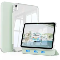 【新品】 KTGGHG iPad（A16）第11/10世代 ケース（2025/2022モデル）11インチ/10.9インチ通用 ペン収納なし 分離式 取り外し可能 スタンド 縦置き 薄型軽量 耐衝撃 クリアバックカバー 自動ウェイク/スリープ（ライトグリーン 1