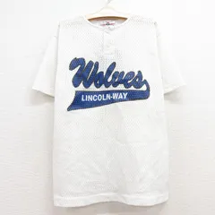 古着 半袖 ビンテージ Tシャツ キッズ ボーイズ 子供服 90s wolves メッシュ地 ヘンリーネック 白 ホワイト 24feb20
