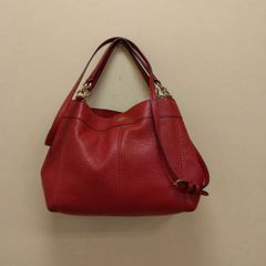 M14 コーチ　シュリンクレザー2ウェイハンドバッグ　赤　シボレザー　美品