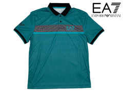 EA7 エンポリオ アルマーニ ポロシャツ EA7 EMPORIO ARMANI 6LPF01 PJCKZ 1572 OCEAN DEPTHS EA7 トレインロゴ入り メンズ 2つボタン ブルーグリーン系カラー 半袖 ストレッチ ポロシャツ メンズLサイズ