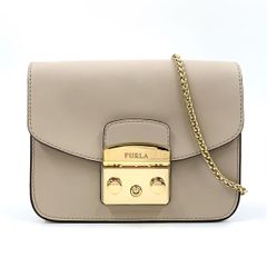 FURLA メトロポリス ミニクロスボディ レザー グレー ショルダーバッグ ゴールド