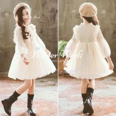 kdg3 80 90 100 フォーマルワンピース　1歳　2歳　3歳　フリル　シフォン　ワンピース　ドレスワンピース　ホワイト　80 90 100 レース　刺繍　パール　誕生日　記念日　結婚式　ひな祭り　発表会　七五三　セレモニーワンピース　キッズフォーマル