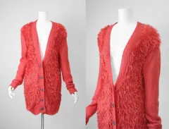 LANVIN en Bleu ◆ モヘア ニット Vネック カーディガン ロング 赤 38サイズ リボン付き ランバン オンブルー ◆GG13