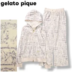 【定番】 ジェラートピケ ジェラピケ gelato pique アニマル プリント デザイン スウェット トレーナー ルーム ウェア セットアップ 上下 裏地 パイル F 総柄 ライトベージュ 部屋着 カジュアル レディース ♪